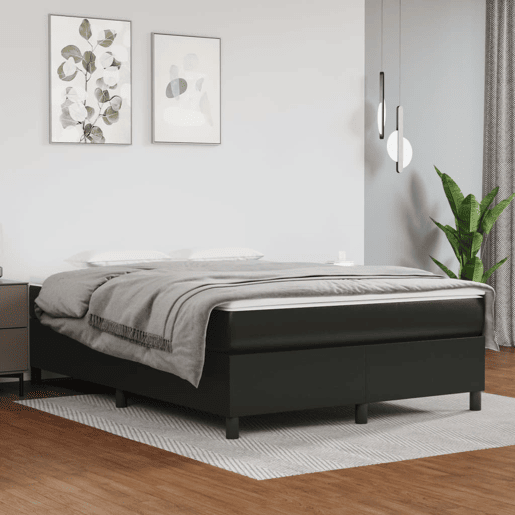 Estrutura de Cama de casal moderno com molas 140x190 cm couro artificial preto