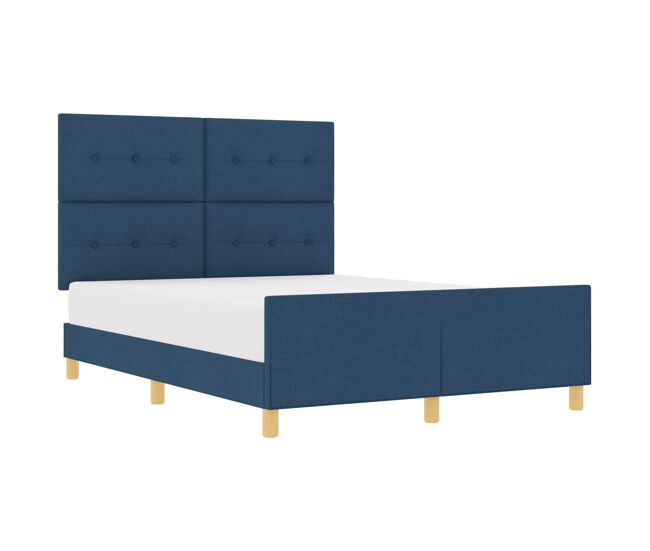 Estructura de cama matrimonial comodidad con cabecera - azul 140 x 190 cm tela