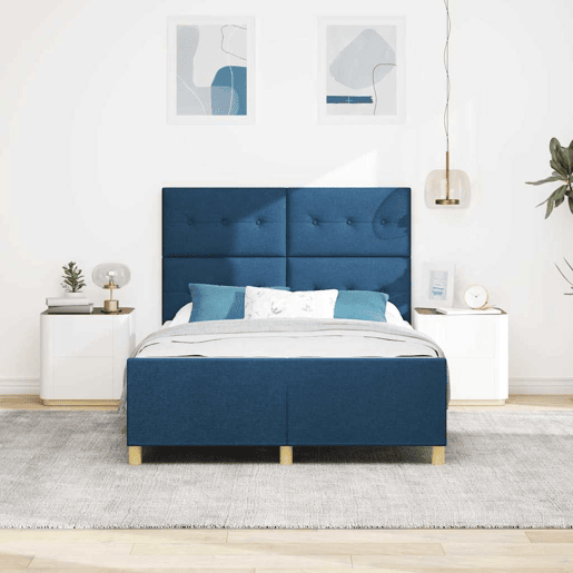 Estrutura da Cama de casal simple com cabeceira Azul 140 x 190 cm tecido