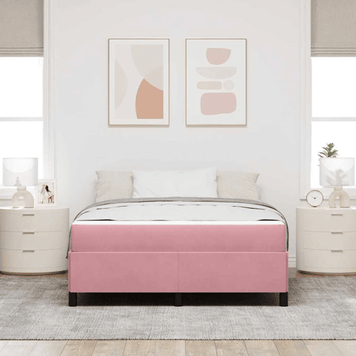 Estrutura da Cama de casal moderno com colchão Rosa 140 x 190 cm tecido
