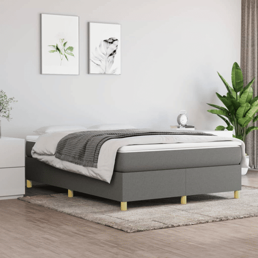 Estrutura de Cama de casal moderno com molas 140x200 cm tecido cinzento-escuro
