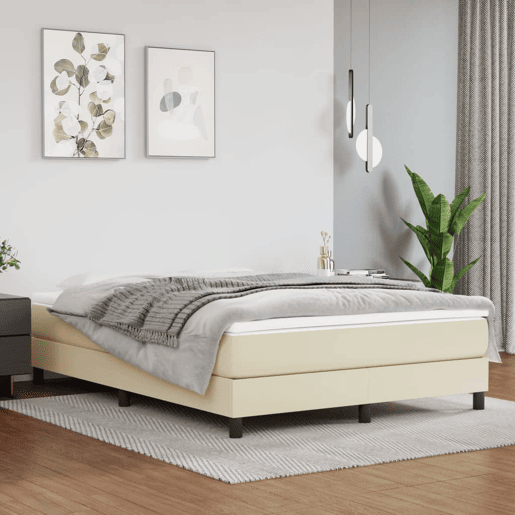 Estrutura de Cama de casal moderno com molas 140x200 cm couro artificial cor creme
