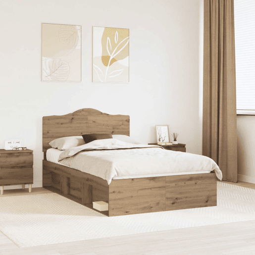 Estrutura de cama de casal moderno com cabeceira - Carvalho Artesanal 135 x 190 cm