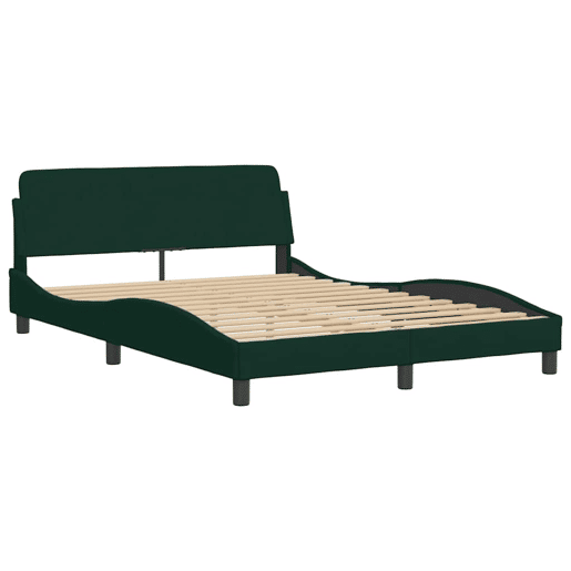 Estrutura de Cama de casal moderno com LED sem colchão 140x200 cm veludo verde-escuro