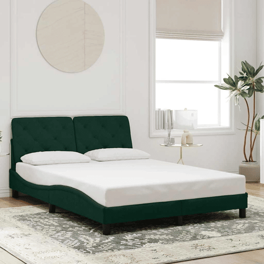 Estrutura de Cama de casal moderno com LED sem colchão 140x200 cm veludo verde-escuro