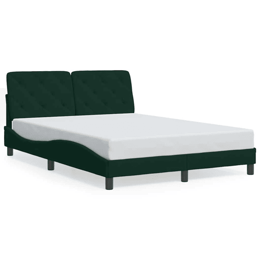 Estrutura de Cama de casal moderno com LED sem colchão 140x200 cm veludo verde-escuro