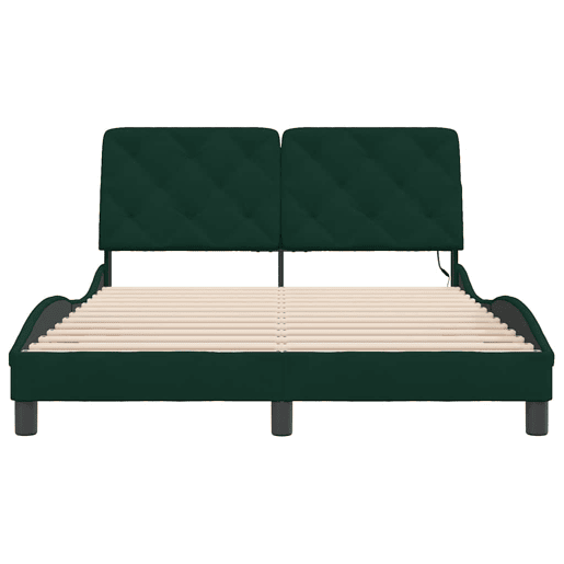 Estrutura de Cama de casal moderno com LED sem colchão 140x200 cm veludo verde-escuro
