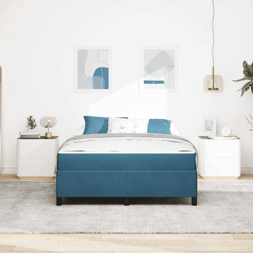 Estrutura da Cama de casal moderno com colchão - Azul Escuro 140 x 190 cm tecido