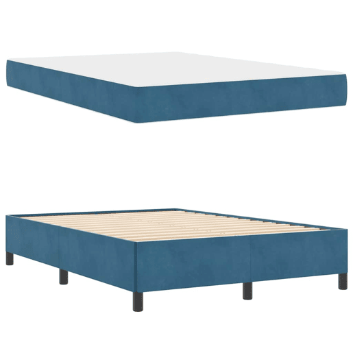 Estrutura da Cama de casal moderno com colchão - Azul Escuro 140 x 190 cm tecido