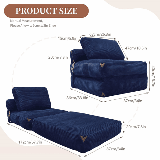 Sofá Individual Moderno - Armazenamento Integrado e Detalhes Elegantes com Borlas - Azul