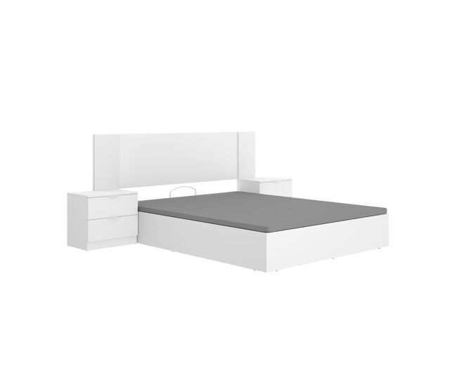 Composición de dormitorio pack len cabecero con mesitas de noche y canapé blanco 96x251x190 cm