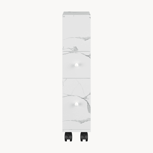 Estante Multiuso Nicho Broreynna com rodízios 2 gavetas 66x15x33 cm Mármore Branco en.casa