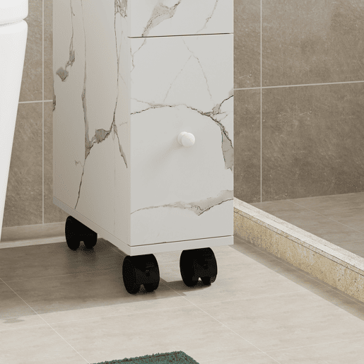 Estante Multiuso Nicho Broreynna com rodízios 2 gavetas 66x15x33 cm Mármore Branco en.casa