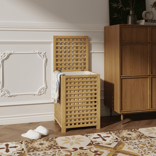 Cesto para roupa suja Jystiand com tampa 79 L bambu Natural en.casa