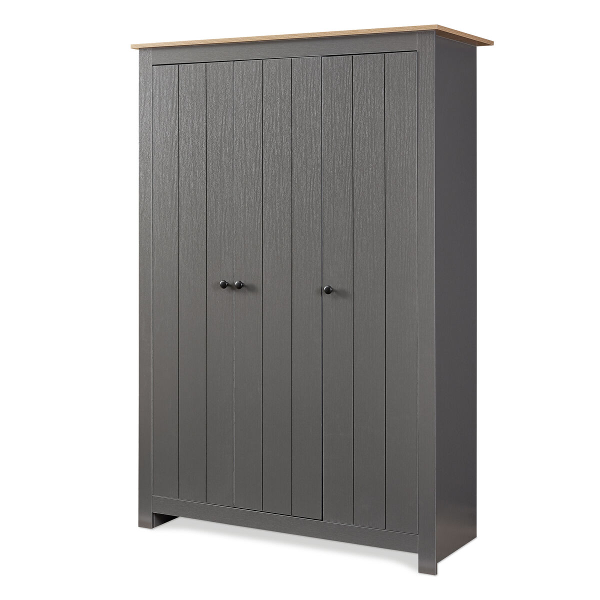 Armario Ropero Vasand (3 puertas 2 percheros)  [en.casa] 120 Gris/ Madera