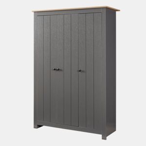 Armário Roupeiro Vasand com 3 portas 175x120x52cm CinzentoCarvalho en.casa