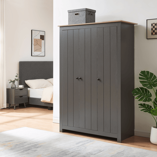 Armário Roupeiro Vasand com 3 portas 175x120x52cm CinzentoCarvalho en.casa