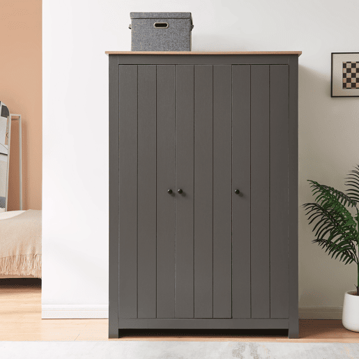 Armário Roupeiro Vasand com 3 portas 175x120x52cm CinzentoCarvalho en.casa