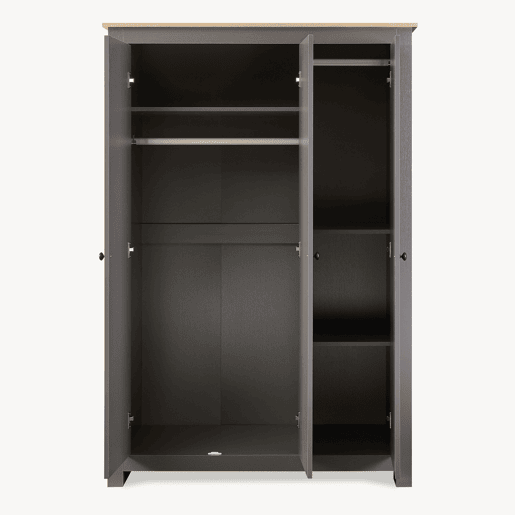 Armário Roupeiro Vasand com 3 portas 175x120x52cm CinzentoCarvalho en.casa