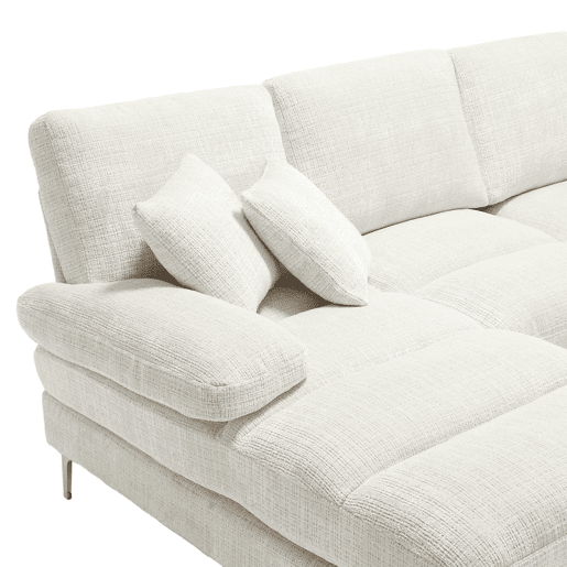 Sofá seccional grande em U - Chenille com chaise longue dupla - Bege