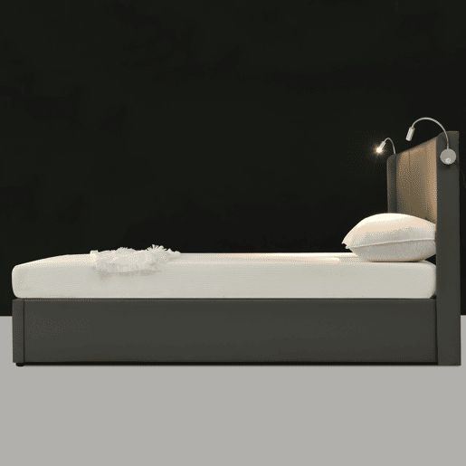 Cama para arrumação de roupa de cama 160x200 cm - com luzes de leitura e portas de carregamento USB - com estrado de ripas - Cinzento