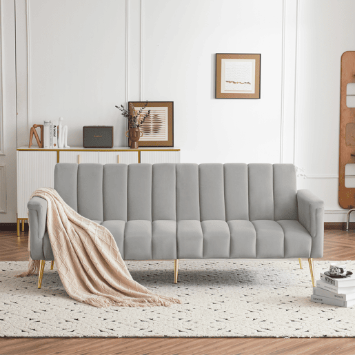 Sofá-cama moderno de 2 lugares - com função de cama e pés auxiliares - Cinza