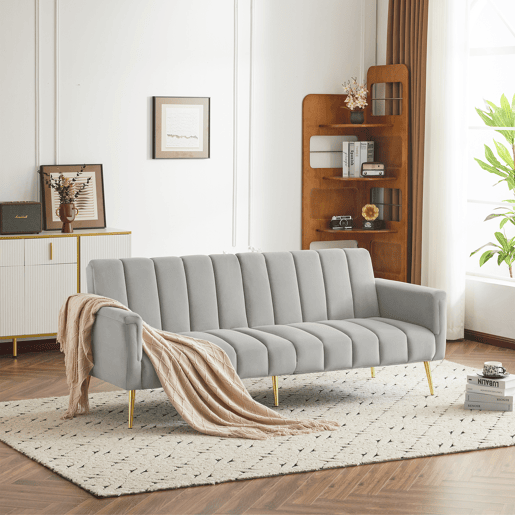 Sofá-cama moderno de 2 lugares - com função de cama e pés auxiliares - Cinza