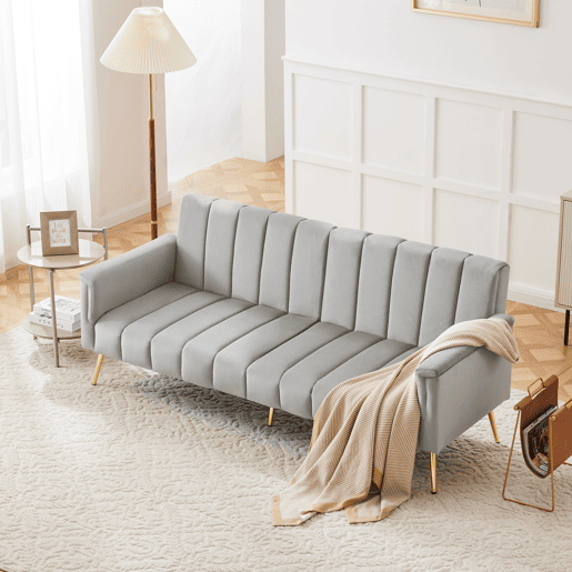 Sofá-cama moderno de 2 lugares - com função de cama e pés auxiliares - Cinza
