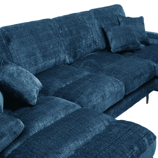Sofá seccional grande em U - Chenille com assentos reclináveis duplos - Azul