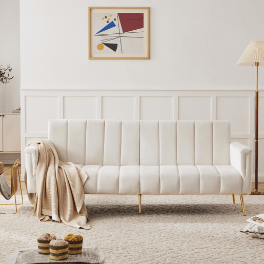 Sofá-cama dobrável moderno de 2 lugares - com função de cama, com pés auxiliares, tecido de veludo - Bege