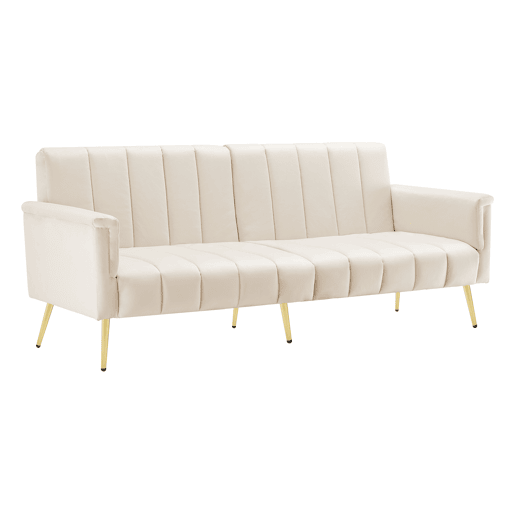 Sofá-cama dobrável moderno de 2 lugares - com função de cama, com pés auxiliares, tecido de veludo - Bege