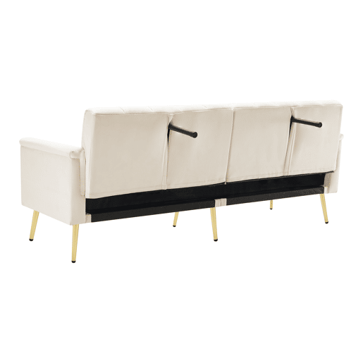 Sofá-cama dobrável moderno de 2 lugares - com função de cama, com pés auxiliares, tecido de veludo - Bege