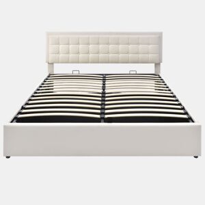 Cama contentora 180x200cm com LED em imitação de pele - com estrado - Branco