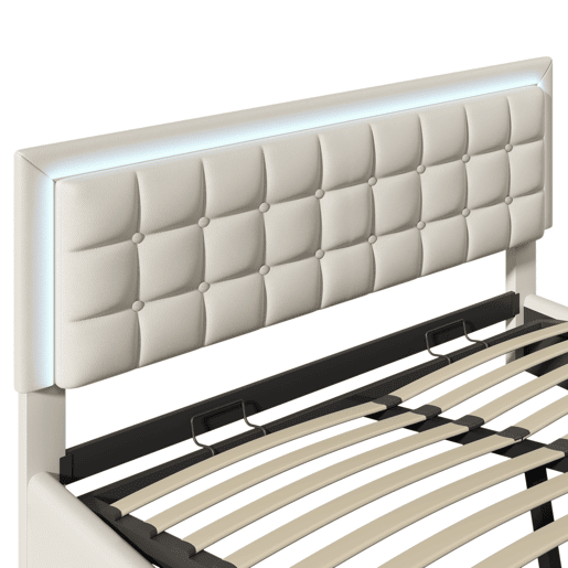 Cama contentora 180x200cm com LED em imitação de pele - com estrado - Branco