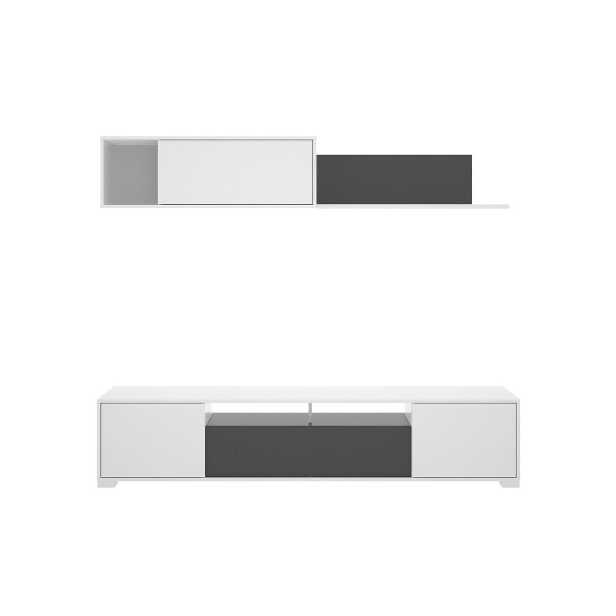 composicion de salon ken mueble de tv y modulo superior blanco brillografito