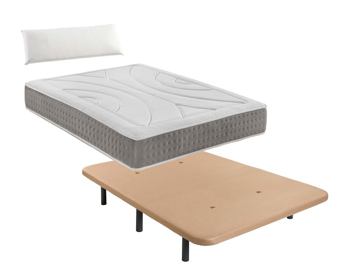 PACK DE BASE TAPIZADA + COLCHÓN VISCOELÁSTICO CON 1 ALMOHADA