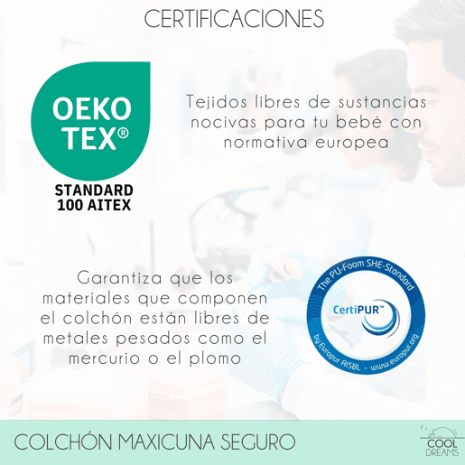 Colchão de berço Morfeo HR para berços de 120x60 + protector impermeável 100% algodão hipoalergénico, antibacteriano e antiácaros