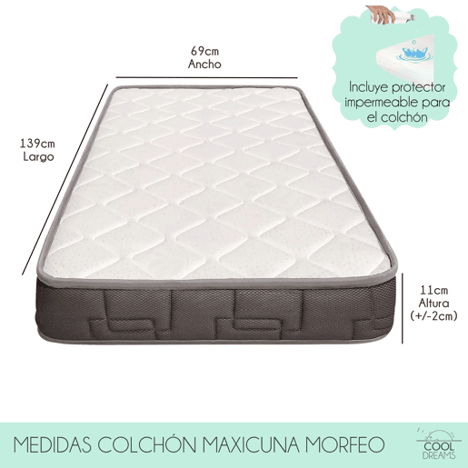 Colchão de berço Morfeo HR para berços de 120x60 + protector impermeável 100% algodão hipoalergénico, antibacteriano e antiácaros