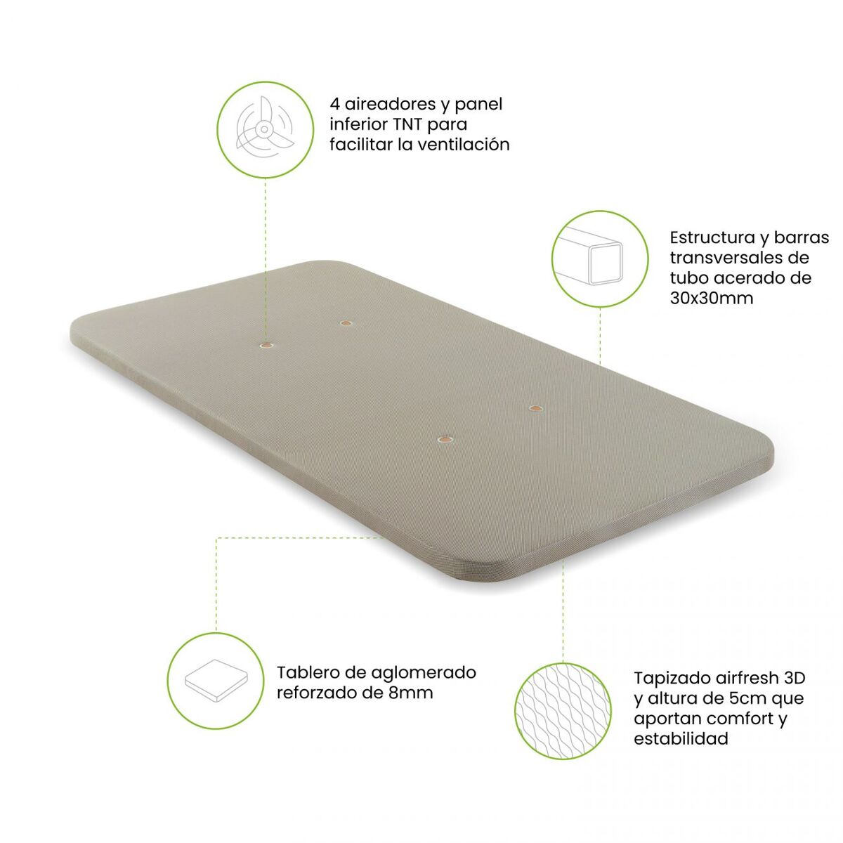 Base tapizada air 3d beige 150x190 cm