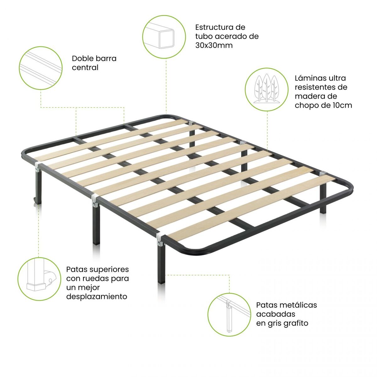 Somier láminas rx silver 135x190 cm con patas