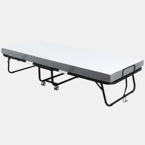 HOMCOM Cama Dobrável 200x75x42,5cm Cama de Campismo Portátil com Colchão Individual Rodas e Freios Carga Máxima 150kg para Dormitórios Branco