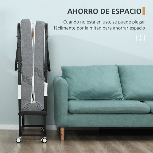 HOMCOM Cama Dobrável 200x75x42,5cm Cama de Campismo Portátil com Colchão Individual Rodas e Freios Carga Máxima 150kg para Dormitórios Branco