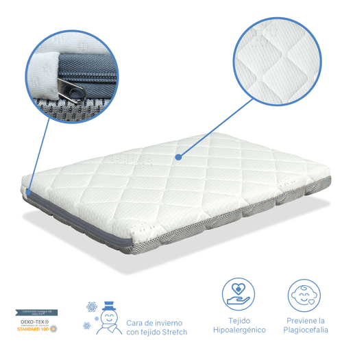 Colchão de bebê MINI BABY AIR 75x52 Altura 7 CM- Removível, lavável, adaptável e respirável