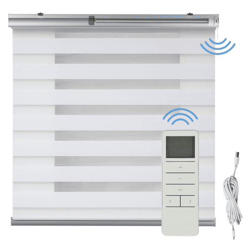 Estores Motorizados Noite e Dia Plus Estores Motorizados Automáticos de Rolo com Bateria Duplo Tecido Acabamentos em Alumínio Branco 200 x 250cm