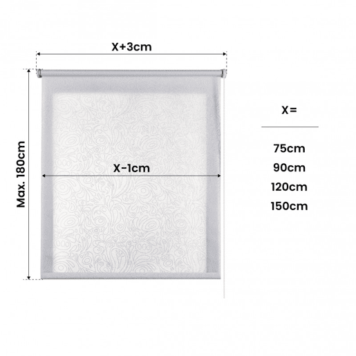 Estores impressos, estore de rolo com desenhos Translúcidos de Branco caxemira 75 x 180 cm