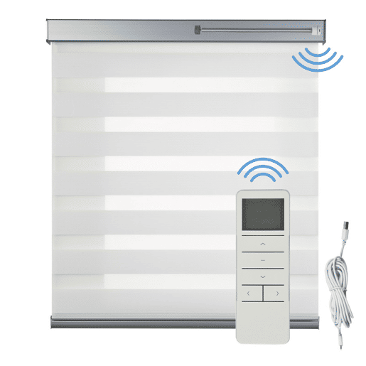 Estore de Rolo Motorizado Automático Noite e Dia com bateria, Estore com motor e controlo remoto Acabamento em alumínio Branco 160x250