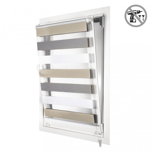 Estores Noite e Dia EasyFix, estore de rolo instalação sem furar Branco - Cinza - Bege 60 x 180 cm