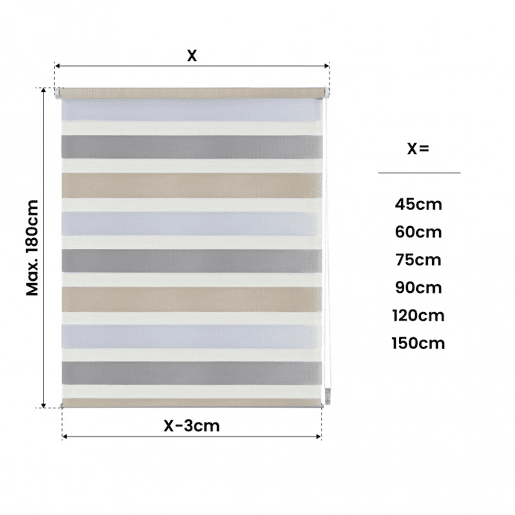 Estores Noite e Dia EasyFix, estore de rolo instalação sem furar Branco - Cinza - Bege 60 x 180 cm