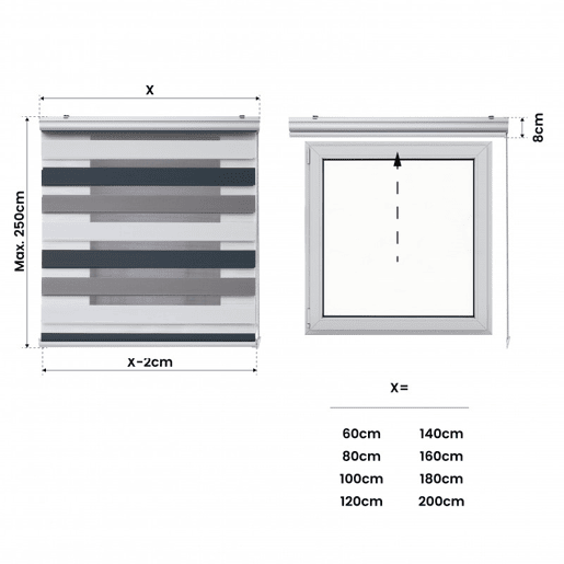 Estores Noite e Dia Premium, estore de rolo com acabamento em alumínio Premium Tricolor 200 x 250 cm