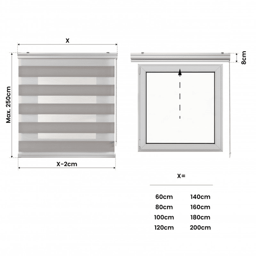Estores Noite e Dia Premium, estore de rolo com acabamento em alumínio Premium Cinza pedra 60 x 250 cm